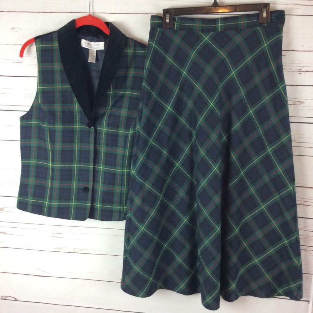 Karen Scott Womens Skirt And Vest Set Size M Green